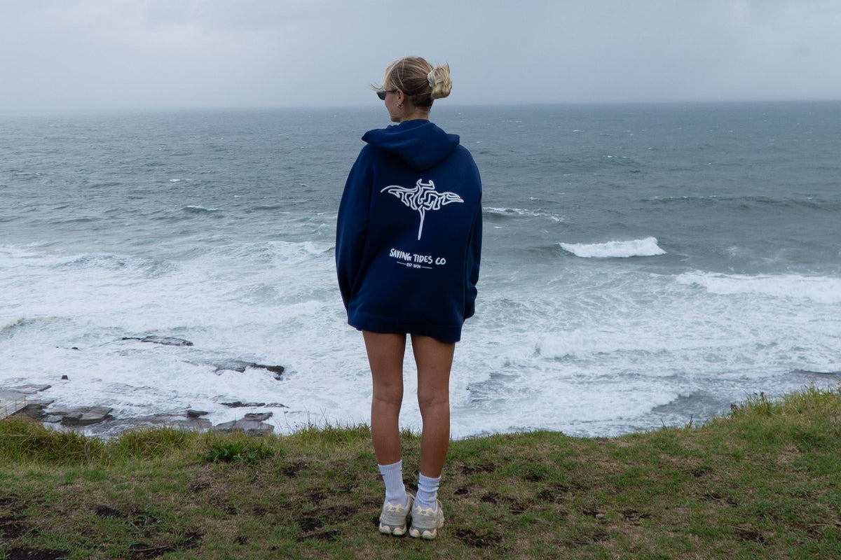 Saving Tides clothing beside the ocean
